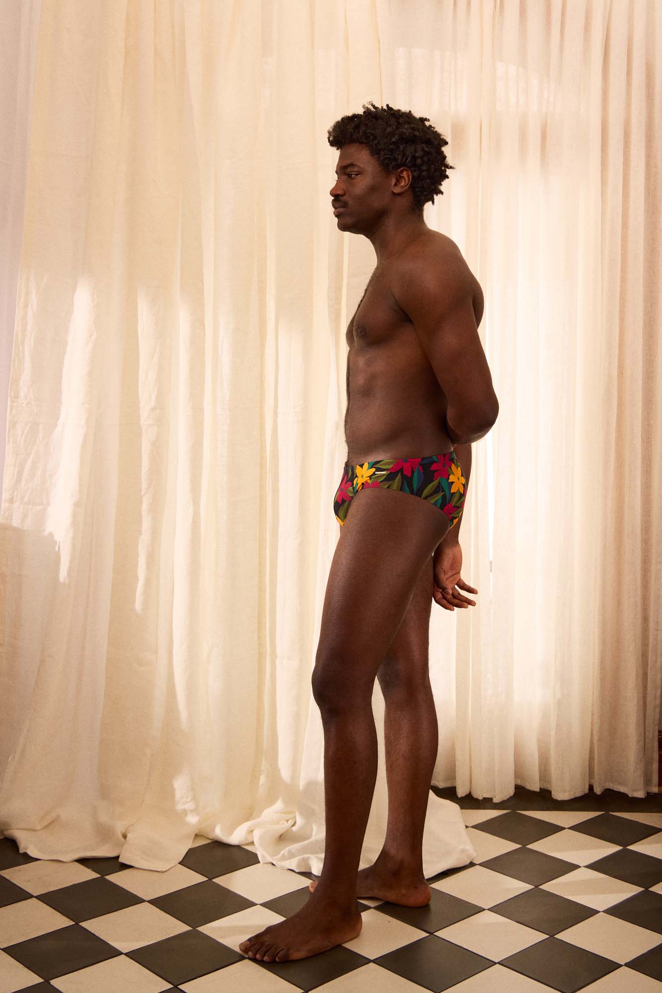 The Slip-on Swim Brief in Night Floral