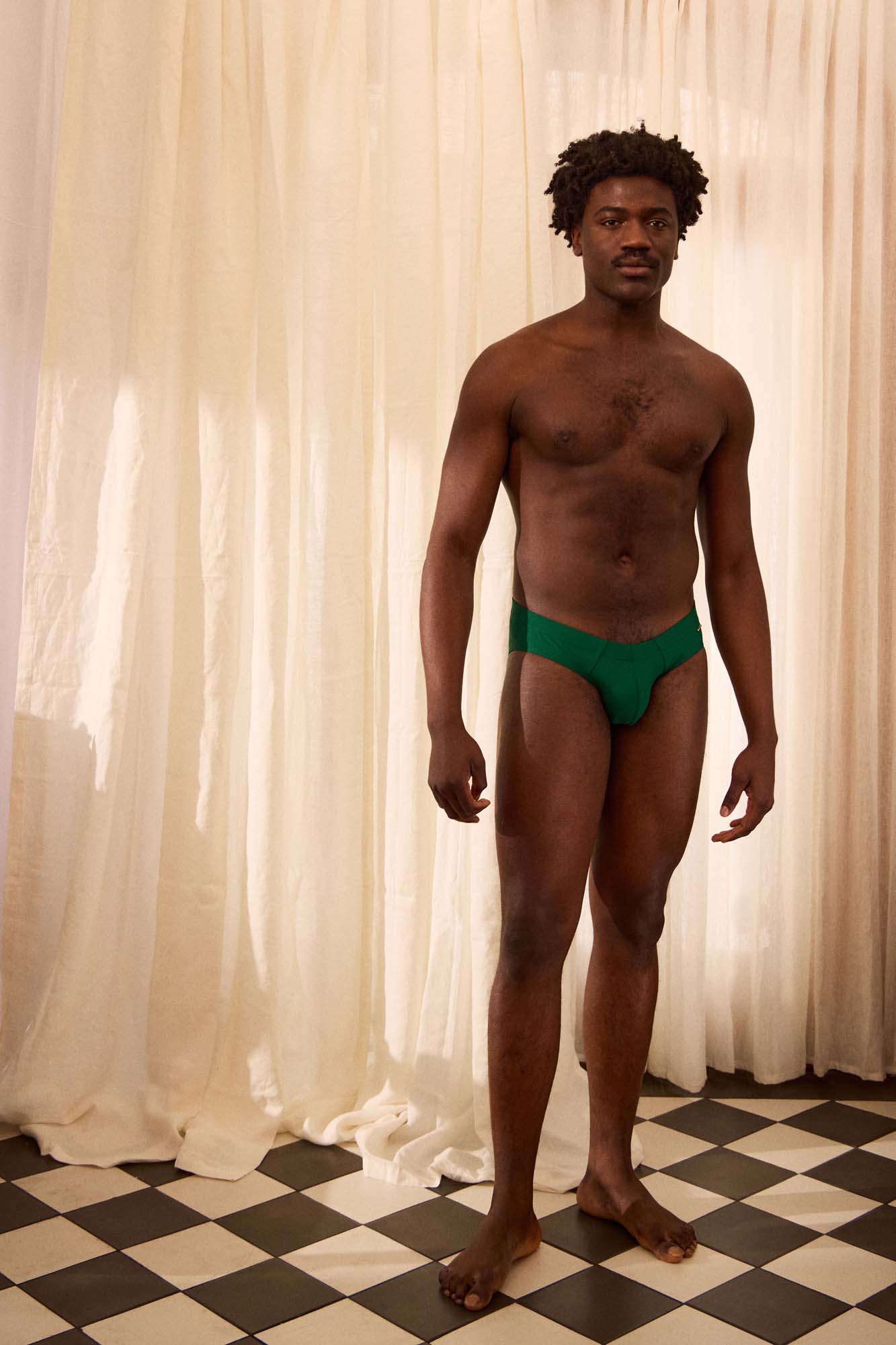 The Slip-on Swim Brief in Panna Green