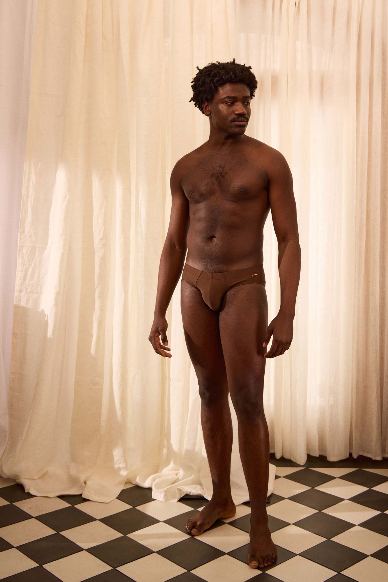 The Slip-on Swim Brief in Madras Coffee